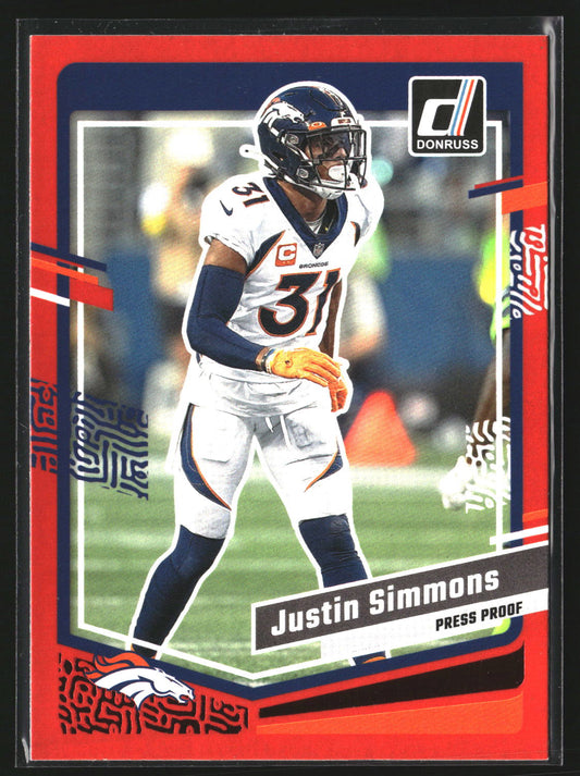 Justin Simmons 2023 Donruss 91 Press Proof Red Denver Broncos