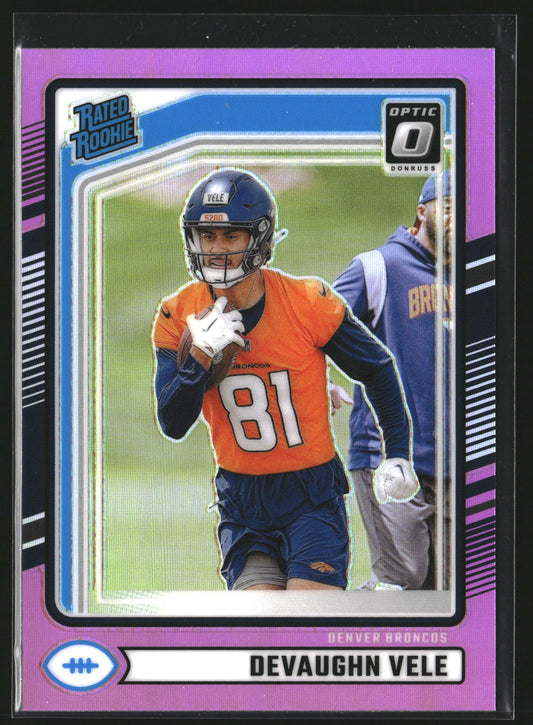 Devaughn Vele 2024 Donruss 395 Optic Rated Rookies Preview Pink RC Broncos