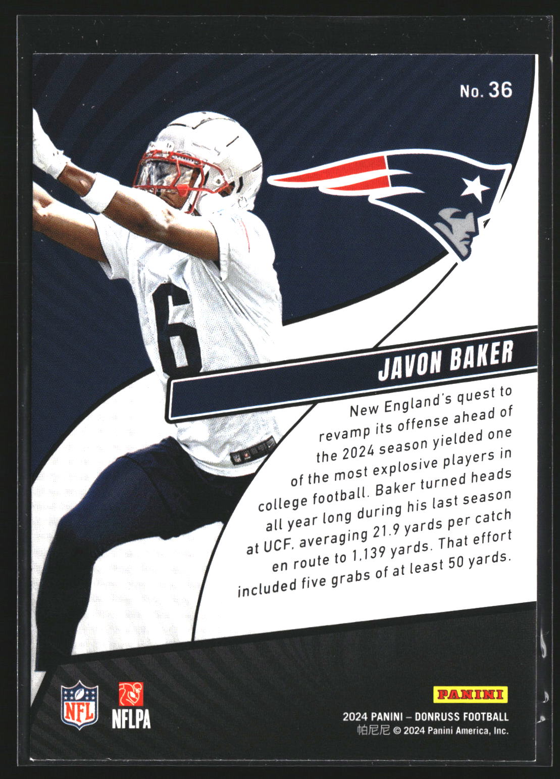Javon Baker 2024 Donruss 36 Rookie Revolution New England Patriots