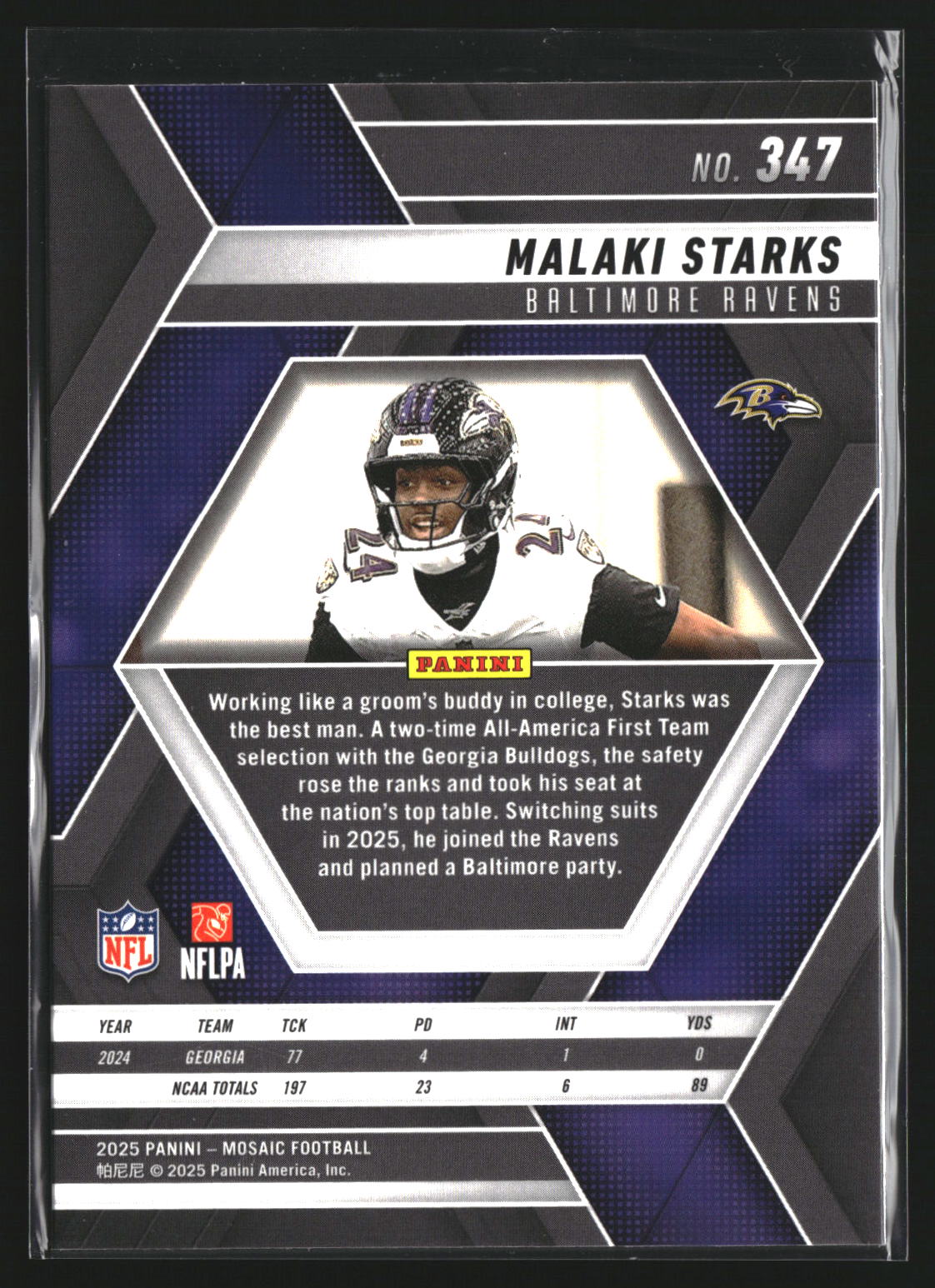 Malaki Starks 2025 Panini Mosaic 347 RC RC Baltimore Ravens