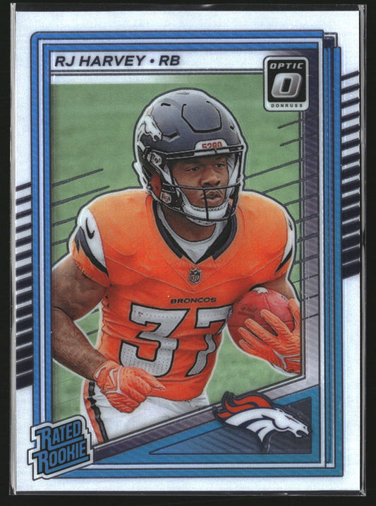 RJ Harvey 2025 Donruss Optic 208 RC RC Denver Broncos