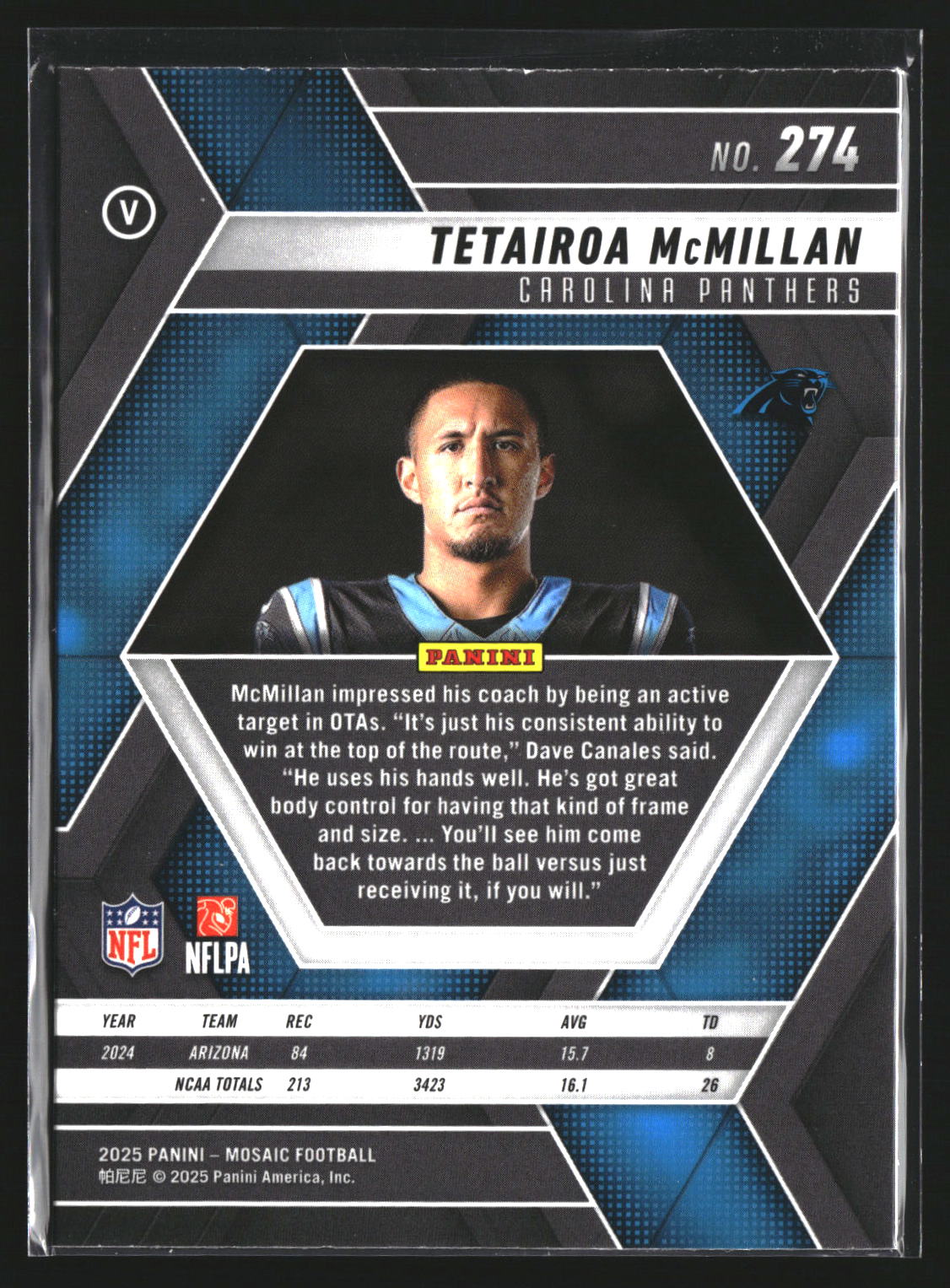 Tetairoa McMillan 2025 Panini Mosaic 274 RC RC Carolina Panthers