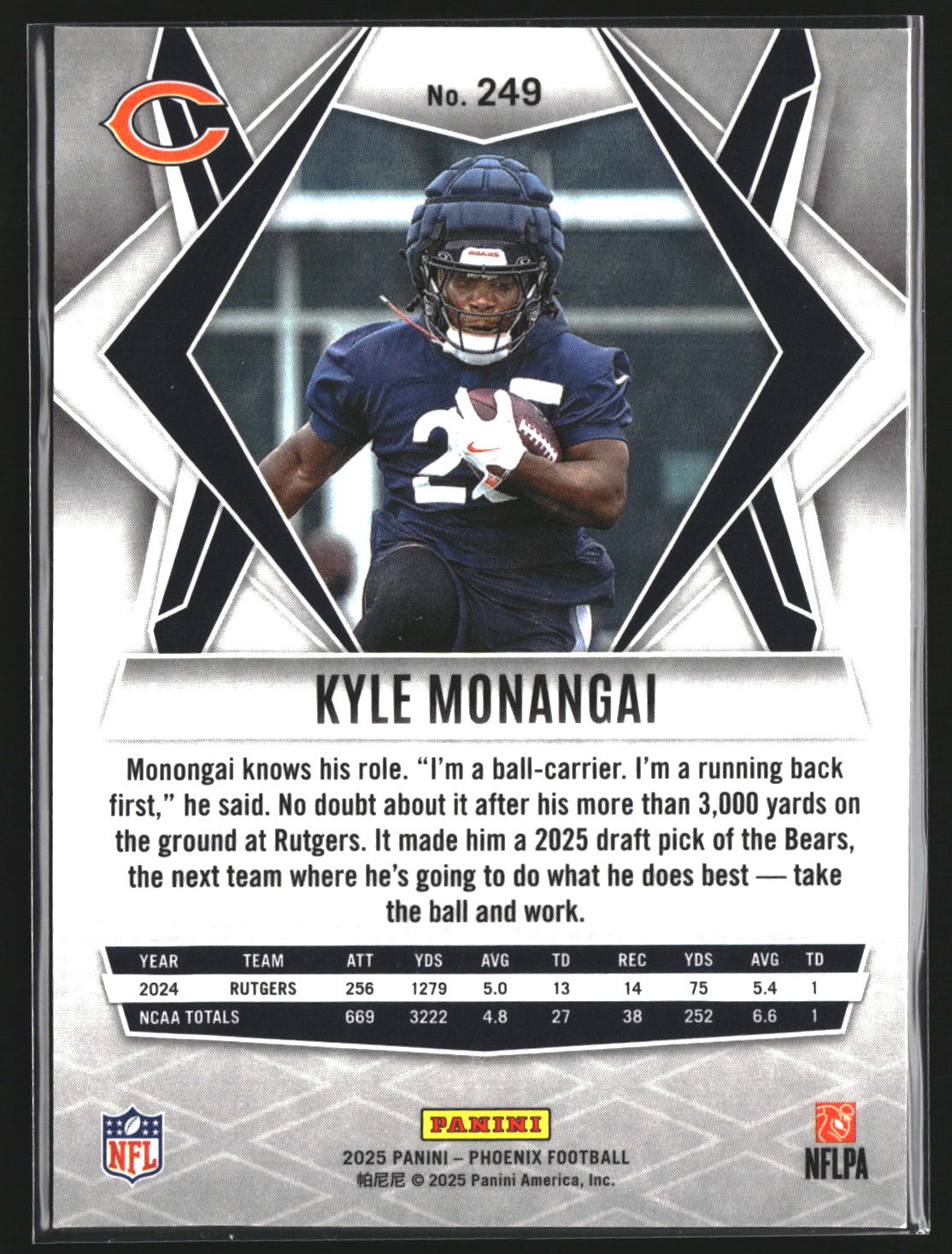 Kyle Monangai 2025 Panini Phoenix 249 RC RC Chicago Bears