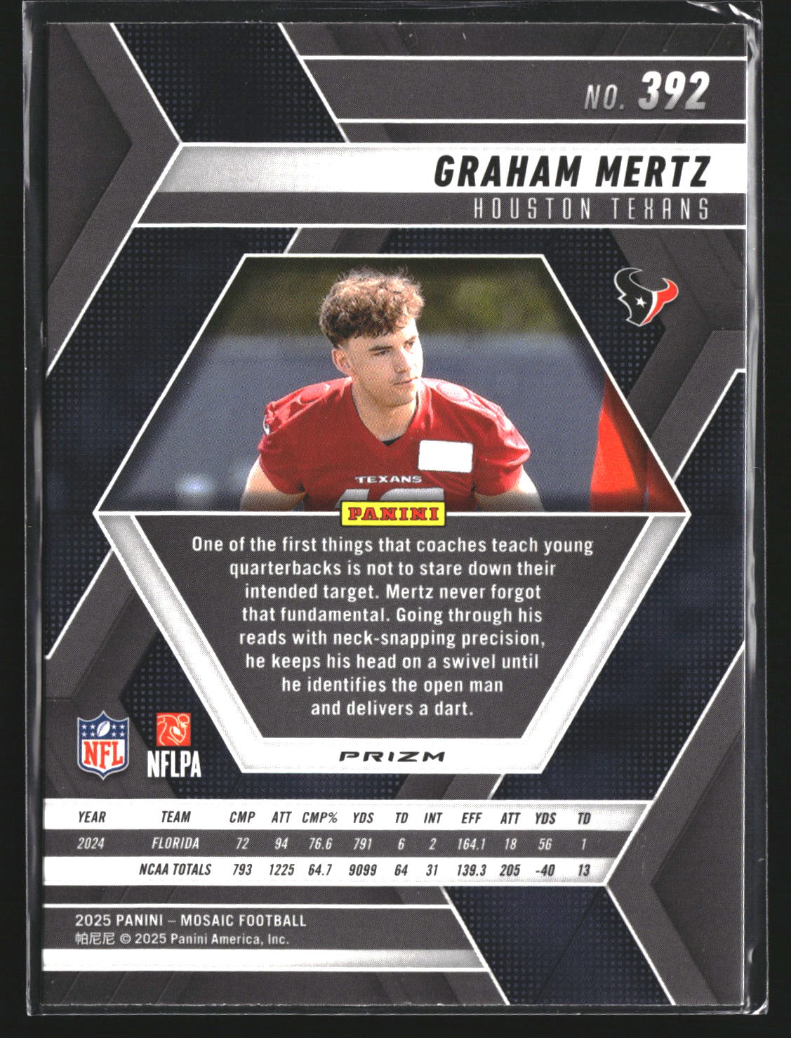 Graham Mertz 2025 Panini Mosaic 392 Silver RC RC Houston Texans