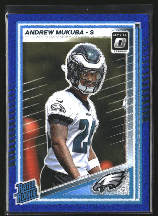 Andrew Mukuba 2025 Donruss Optic 297 Blue Glitter RC RC Philadelphia Eagles