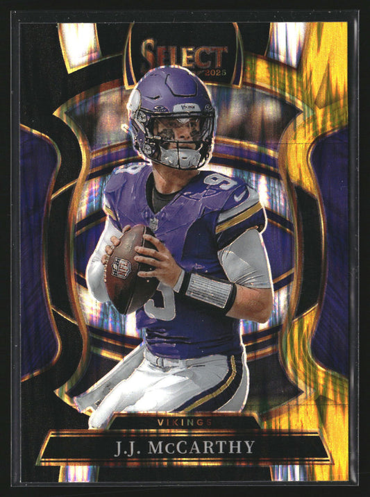 J.J. McCarthy 2025 Panini Select 63 Black and Gold Prizm Shock Minnesota Vikings