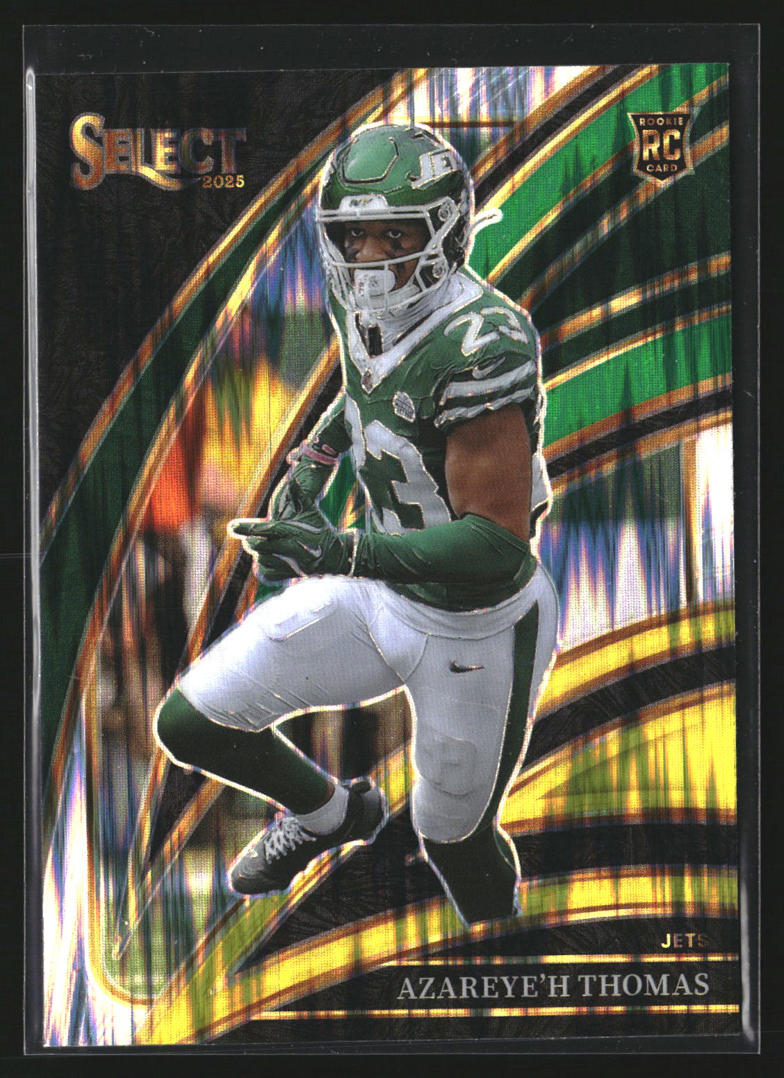 Azareye'h Thomas 2025 Panini Select 276 Black and Gold Prizm Shock New York Jets