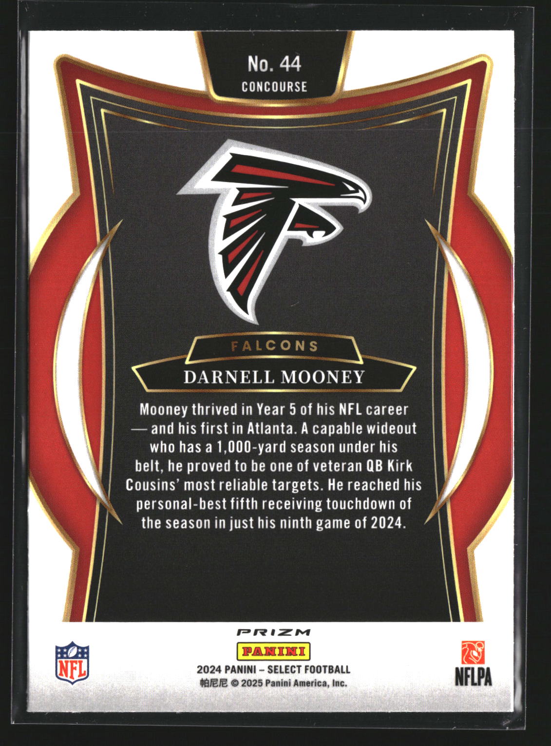 Darnell Mooney 2024 Panini Select 44 Green & Yellow Prizm Shock Atlanta Falcons