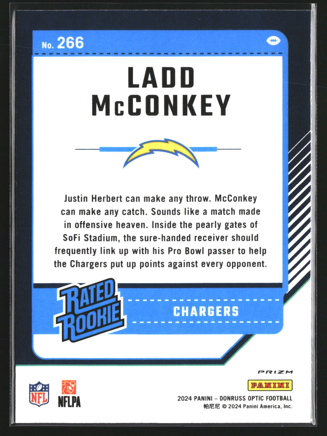 Ladd McConkey 2024 Donruss Optic 266 Purple Shock Los Angeles Chargers