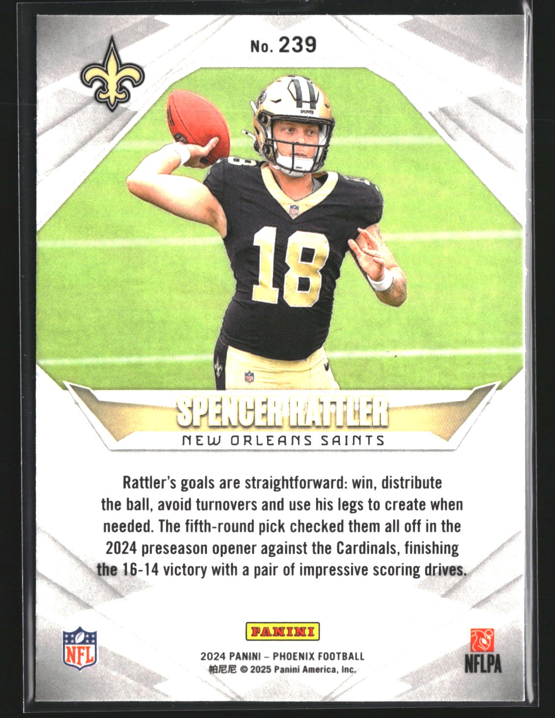 Spencer Rattler 2024 Panini Phoenix 239 RC RC New Orleans Saints