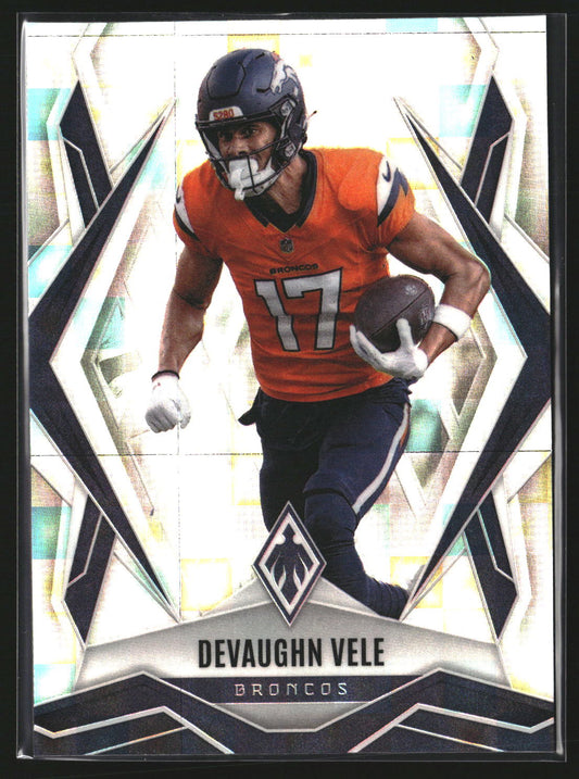 Devaughn Vele 2025 Panini Phoenix 14 Silver Pyramids Prizm Denver Broncos