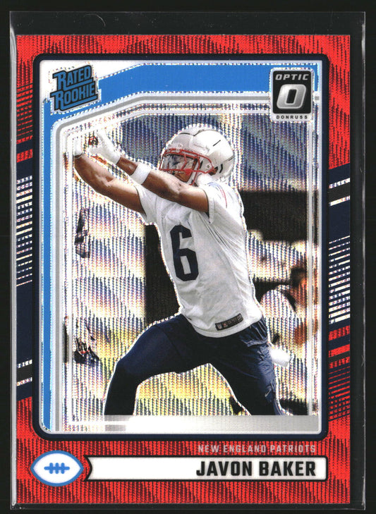 Javon Baker 2024 Donruss 353 Optic Rated Rookies Preview Red Wave RC Patriots