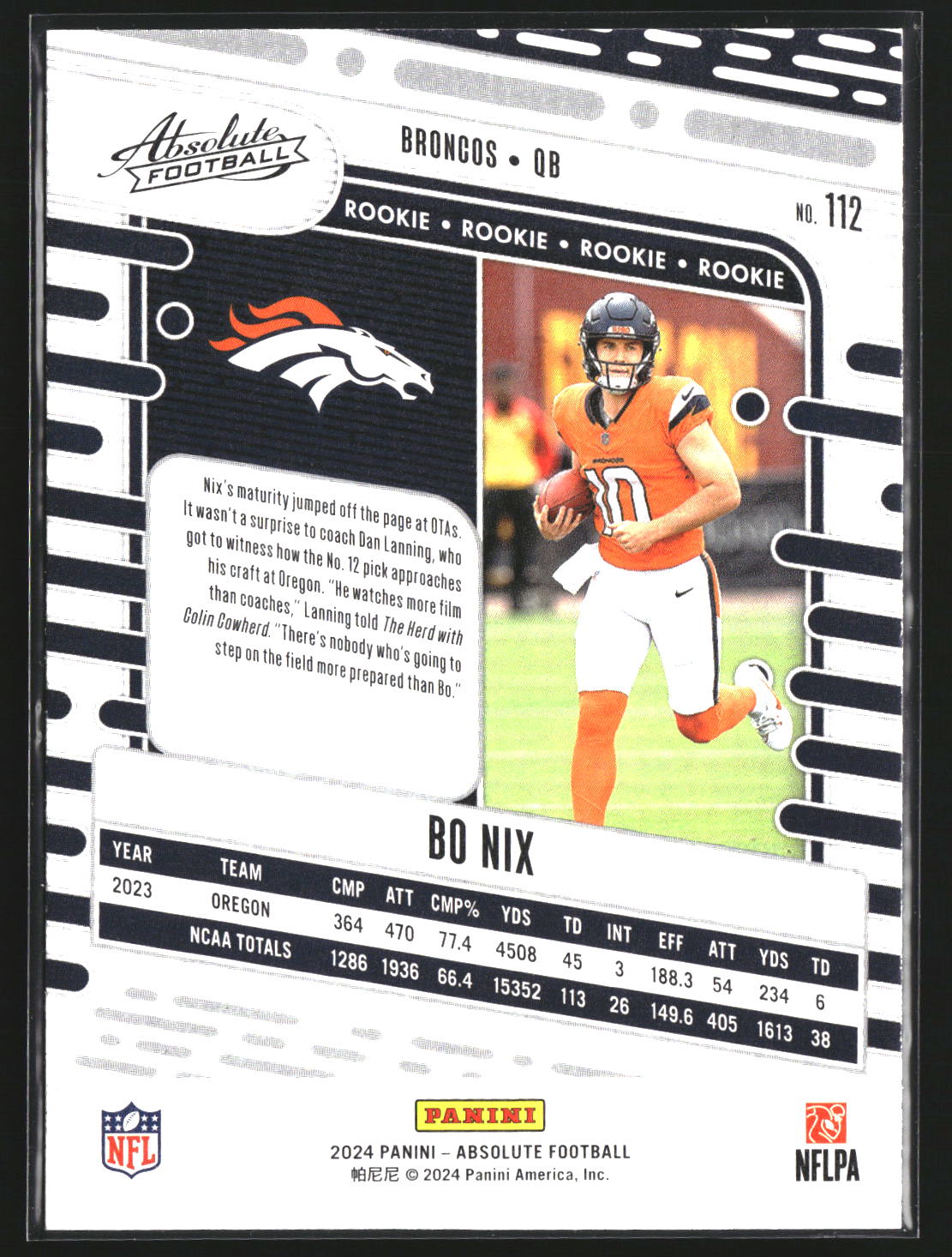Bo Nix 2024 Panini Absolute 112 Denver Broncos