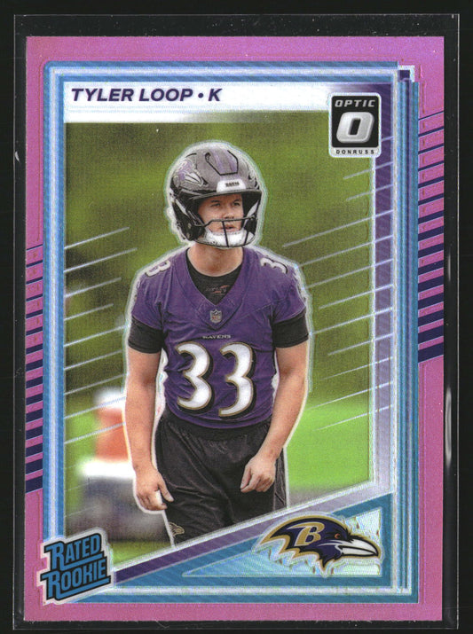 Tyler Loop 2025 Donruss 382 Optic Rated Rookies Preview Pink RC Ravens
