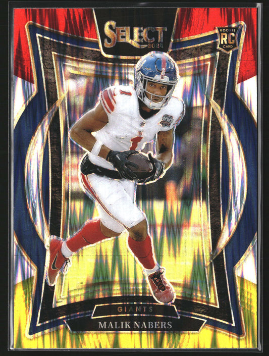 Malik Nabers 2024 Panini Select 29 Red & Yellow Prizm Shock RC Giants