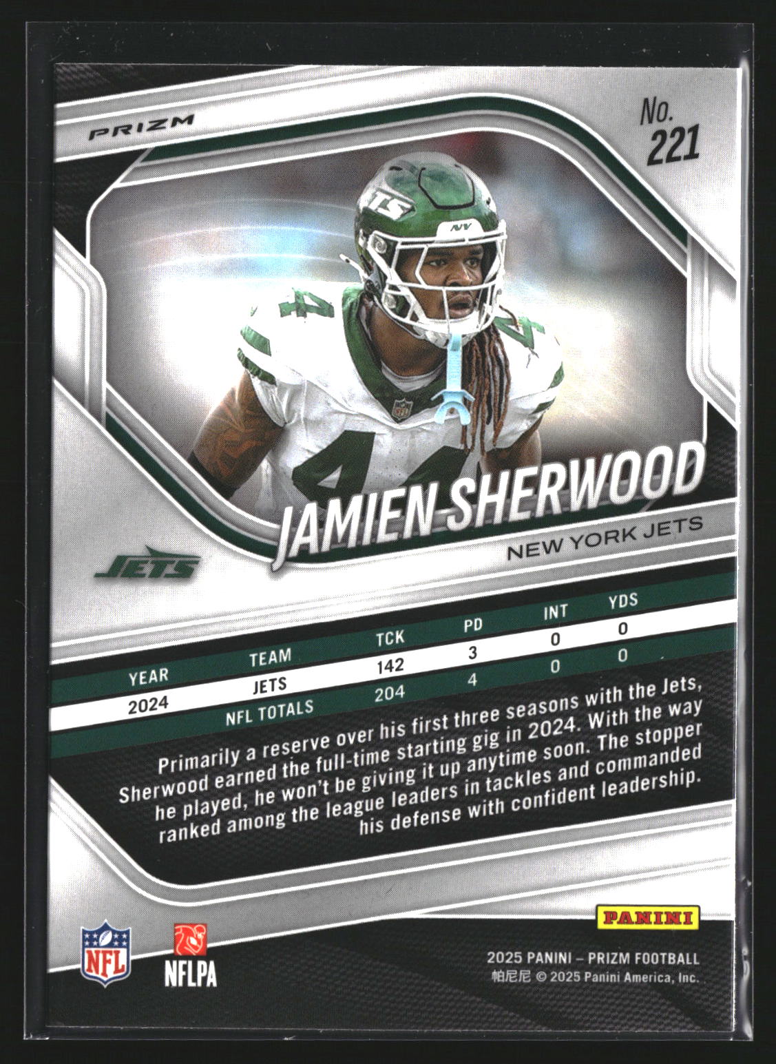 Jamien Sherwood 2025 Panini Prizm 221 Silver New York Jets