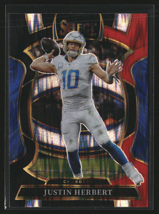 Justin Herbert 2025 Panini Select 1 Red and Blue Prizm Shock Chargers
