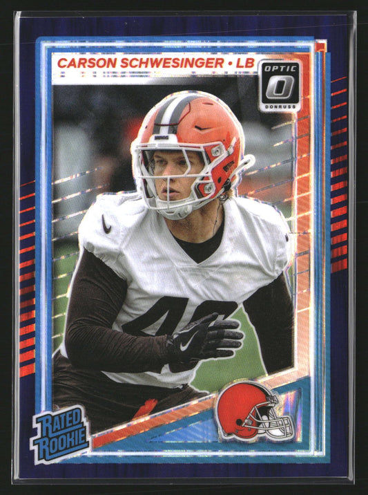 Carson Schwesinger 2025 Donruss Optic 217 Purple Shock RC RC Cleveland Browns