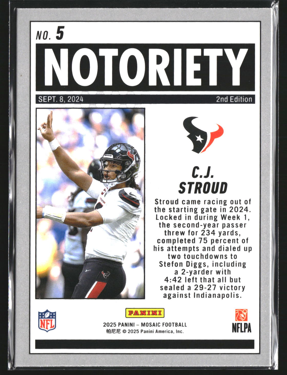 C.J. Stroud 2025 Panini Mosaic 5 Notoriety Houston Texans