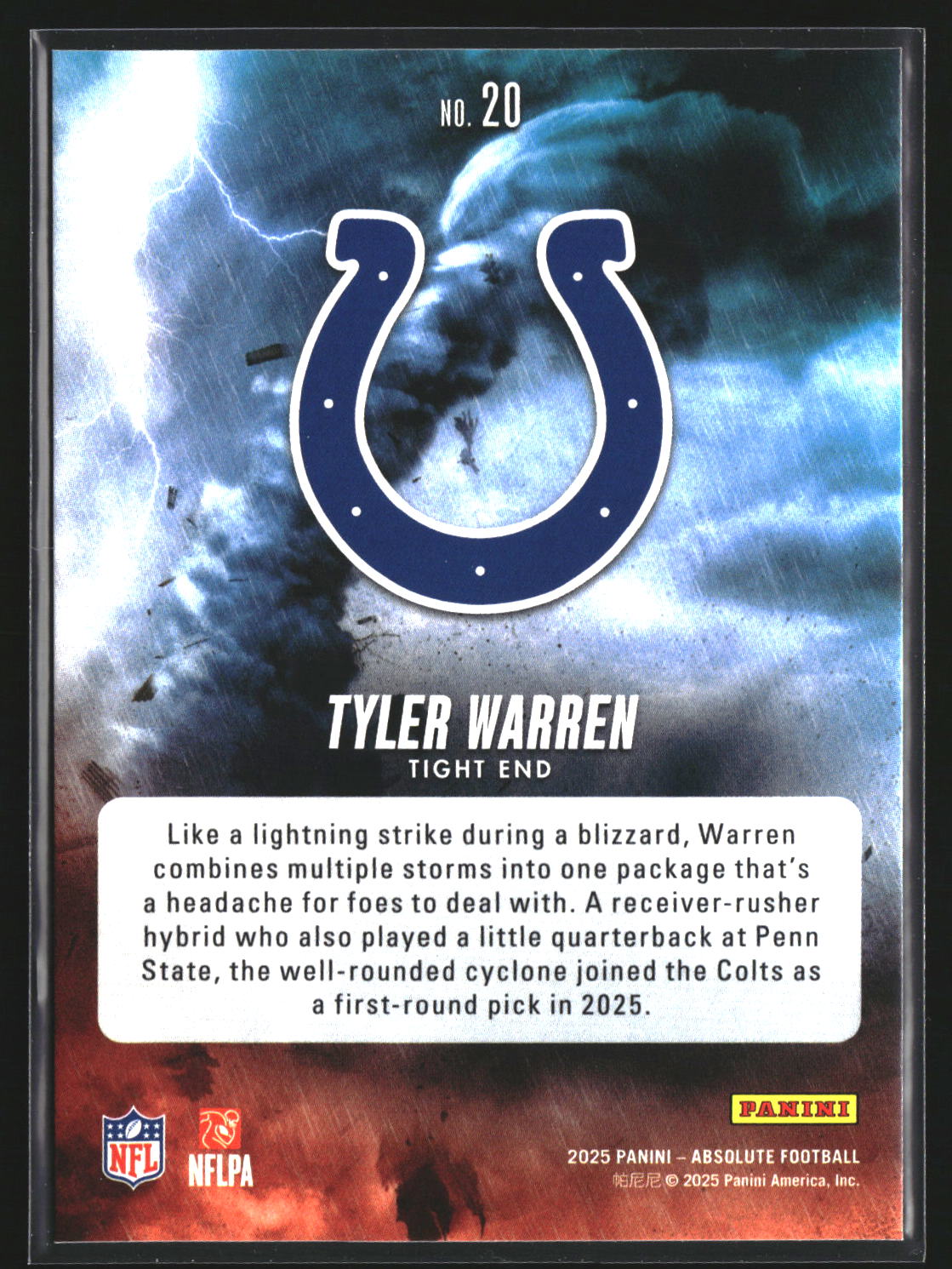 Tyler Warren 2025 Panini Absolute 20 By Storm Indianapolis Colts