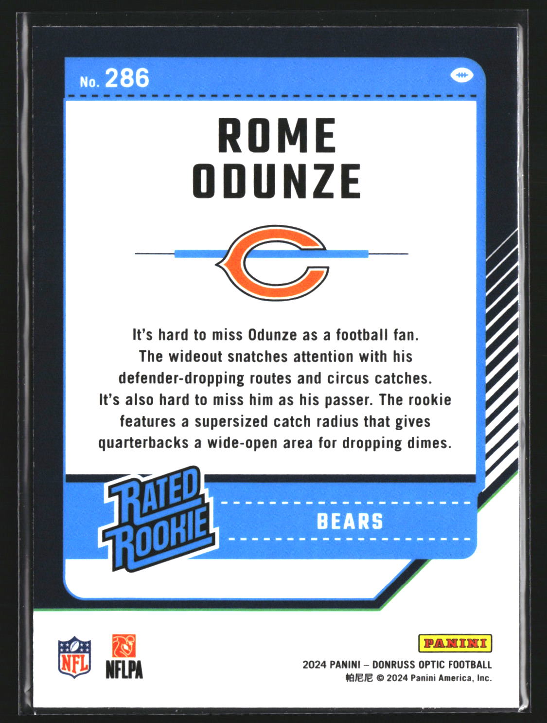 Rome Odunze 2024 Donruss Optic 286 RC RC Chicago Bears