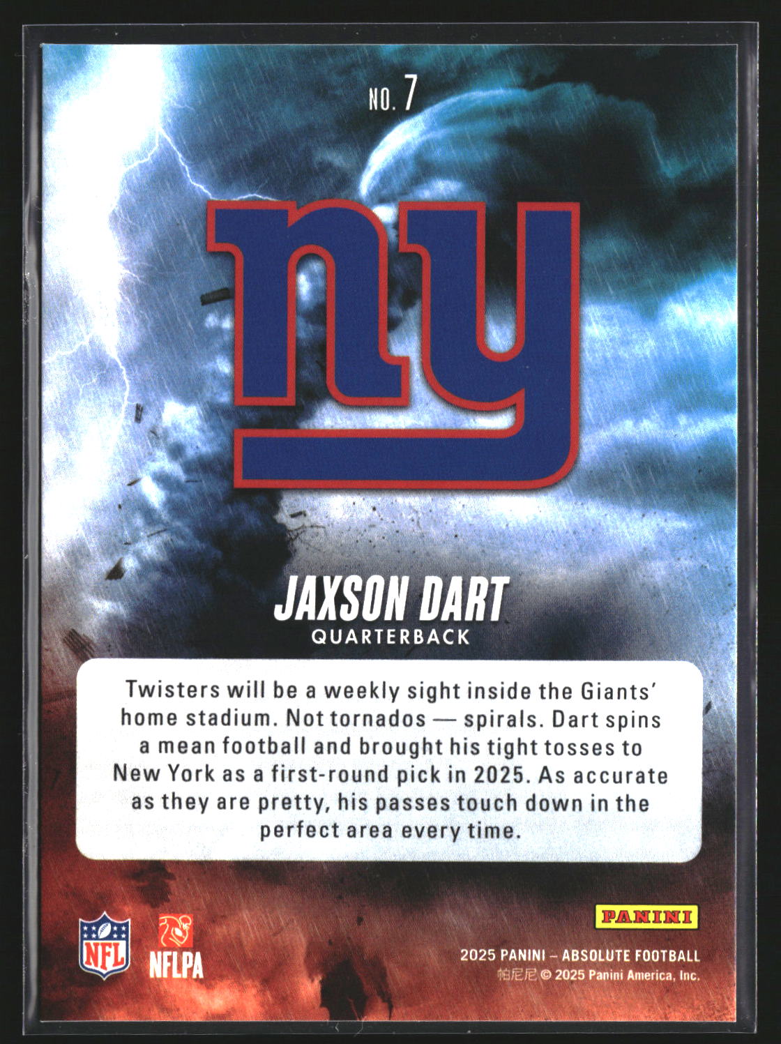 Jaxson Dart 2025 Panini Absolute 7 By Storm New York Giants