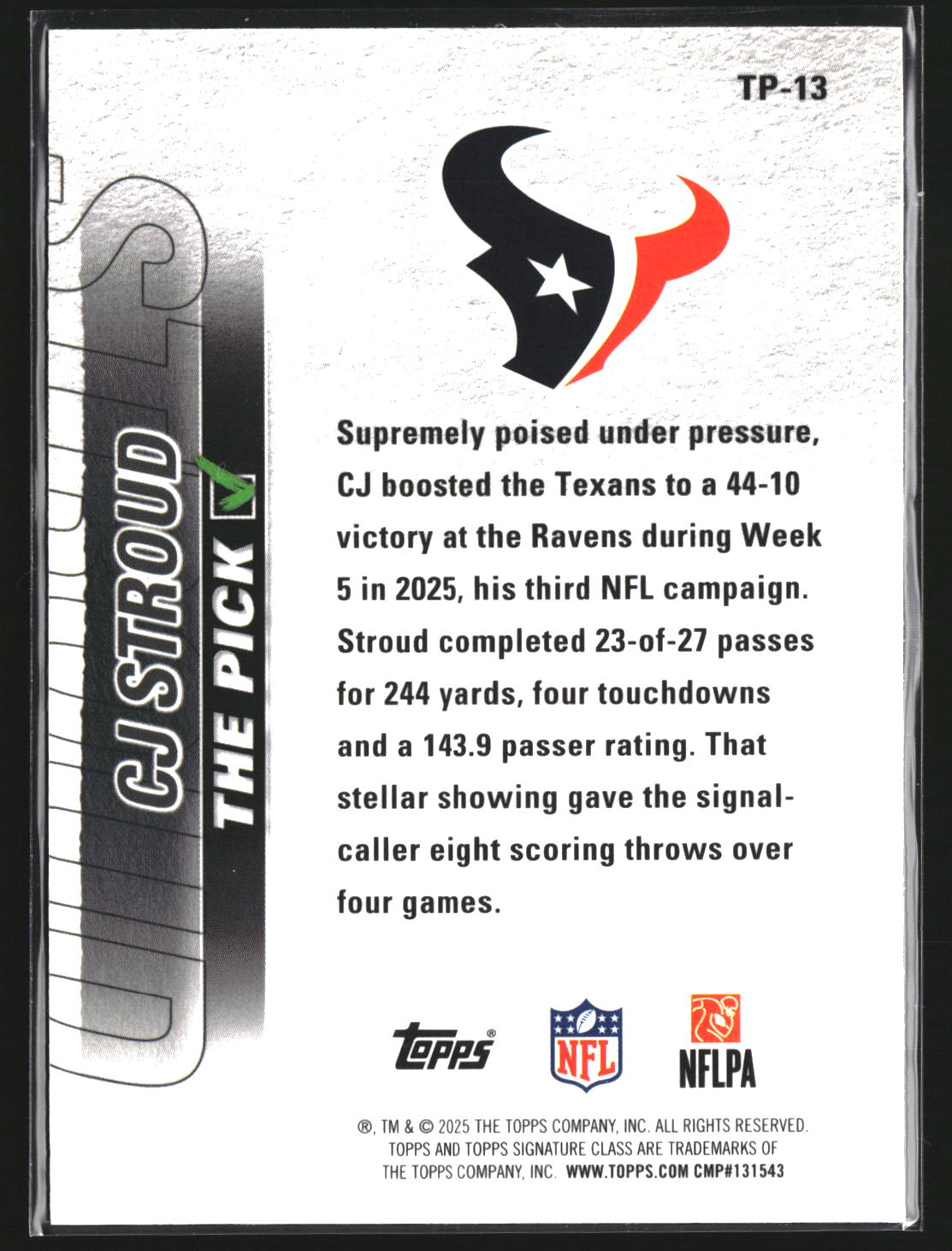 CJ Stroud 2025 Topps Signature Class TP-13 The Pick Houston Texans