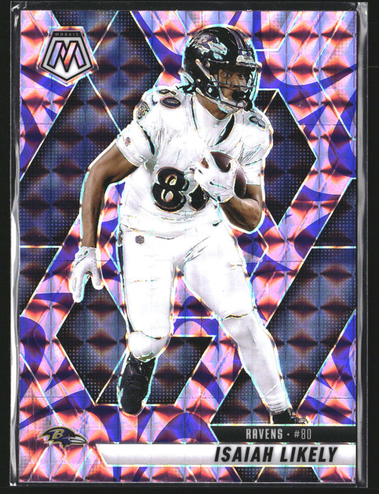 Isaiah Likely 2025 Panini Mosaic 177 Mosaic Reactive Purple Baltimore Ravens