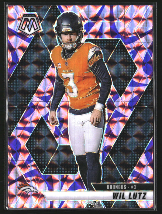 Wil Lutz 2025 Panini Mosaic 151 Mosaic Reactive Purple Denver Broncos