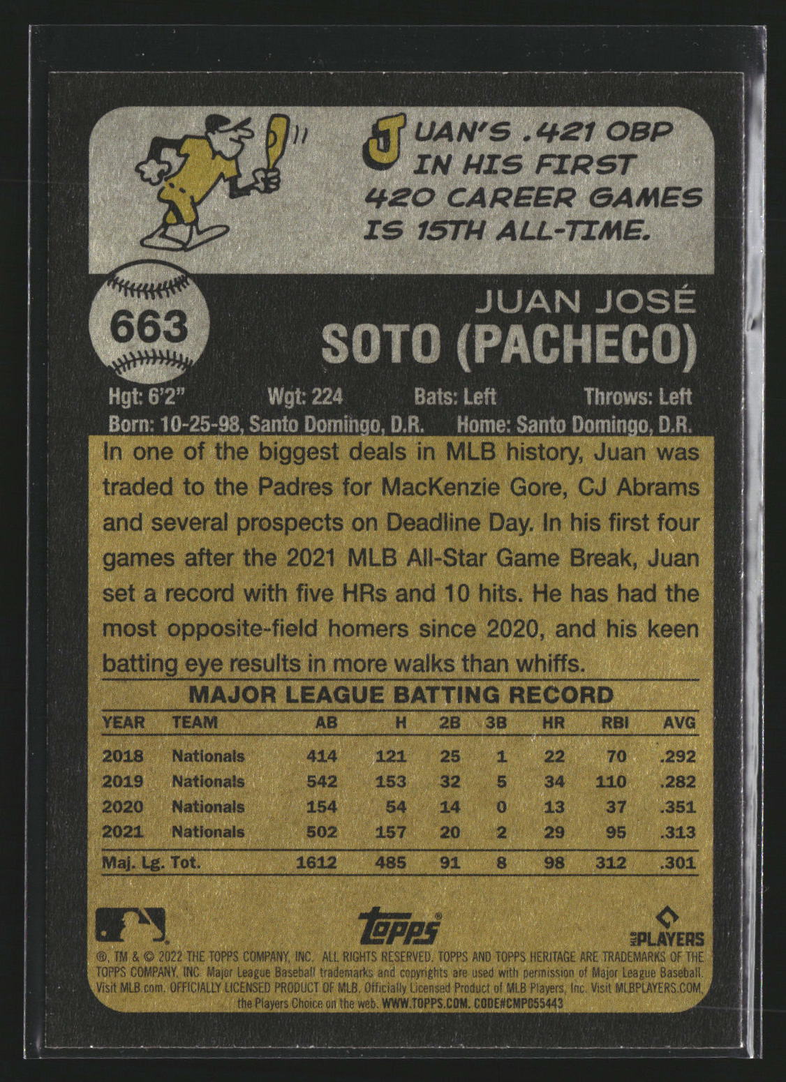 Juan Soto 2022 Topps Heritage 663 San Diego Padres
