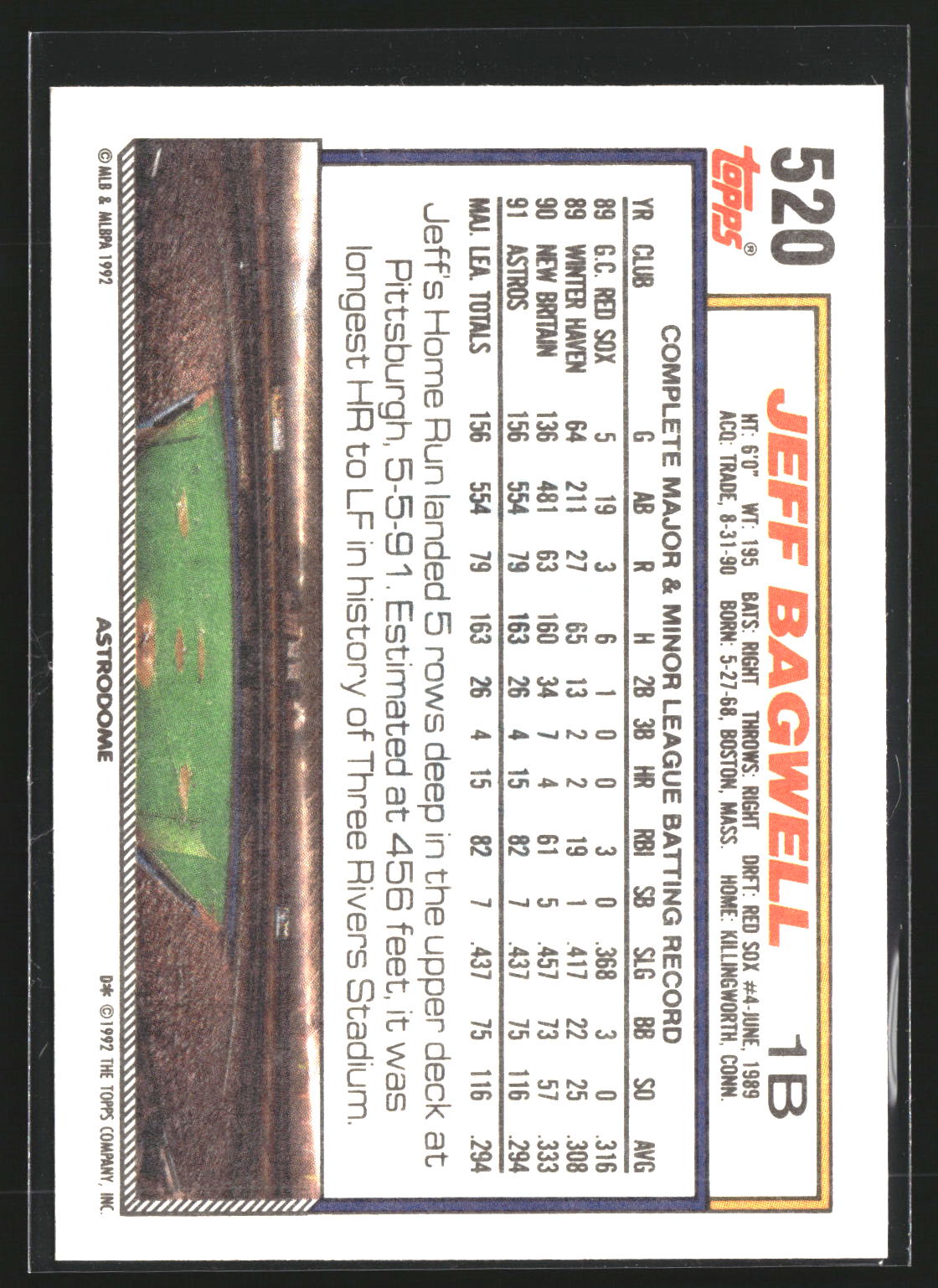 Jeff Bagwell 1992 Topps 520 Houston Astros
