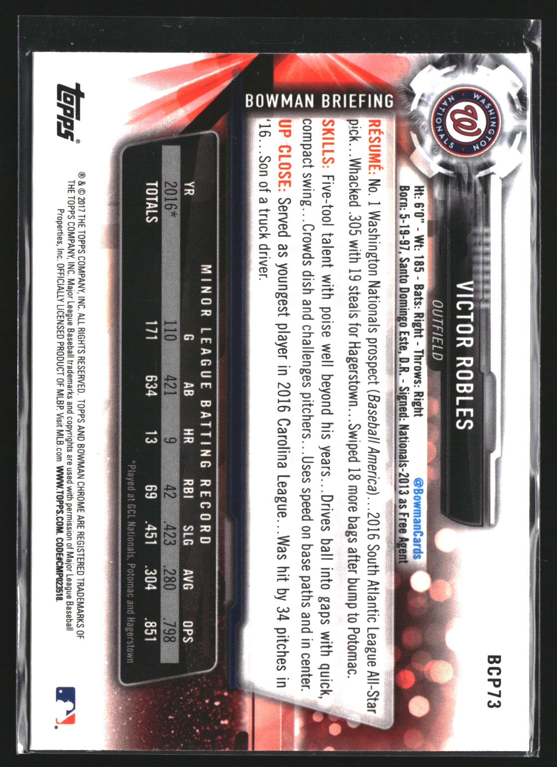 Victor Robles 2017 Bowman BCP73 Chrome Prospects Mojo Washington Nationals