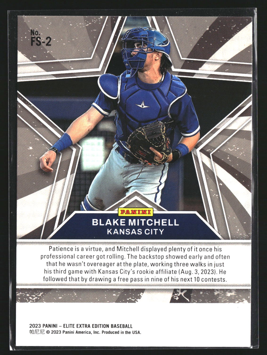 Blake Mitchell 2023 Panini Elite Extra Edition FS-2 Future Star Status Royals