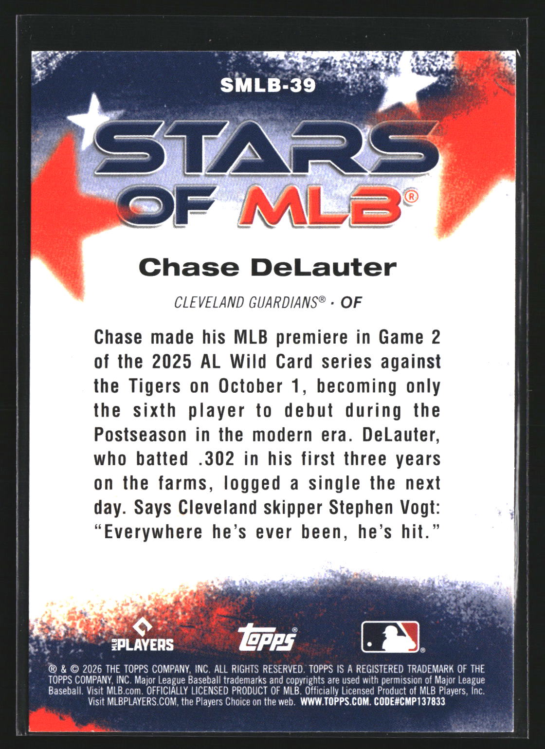 Chase DeLauter 2026 Topps SMLB-39 Stars of MLB Cleveland Guardians