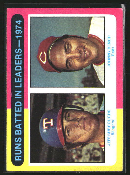 1974 RBI Leaders (Jeff Burroughs / Johnny Bench) 1975 Topps 308 Excellent