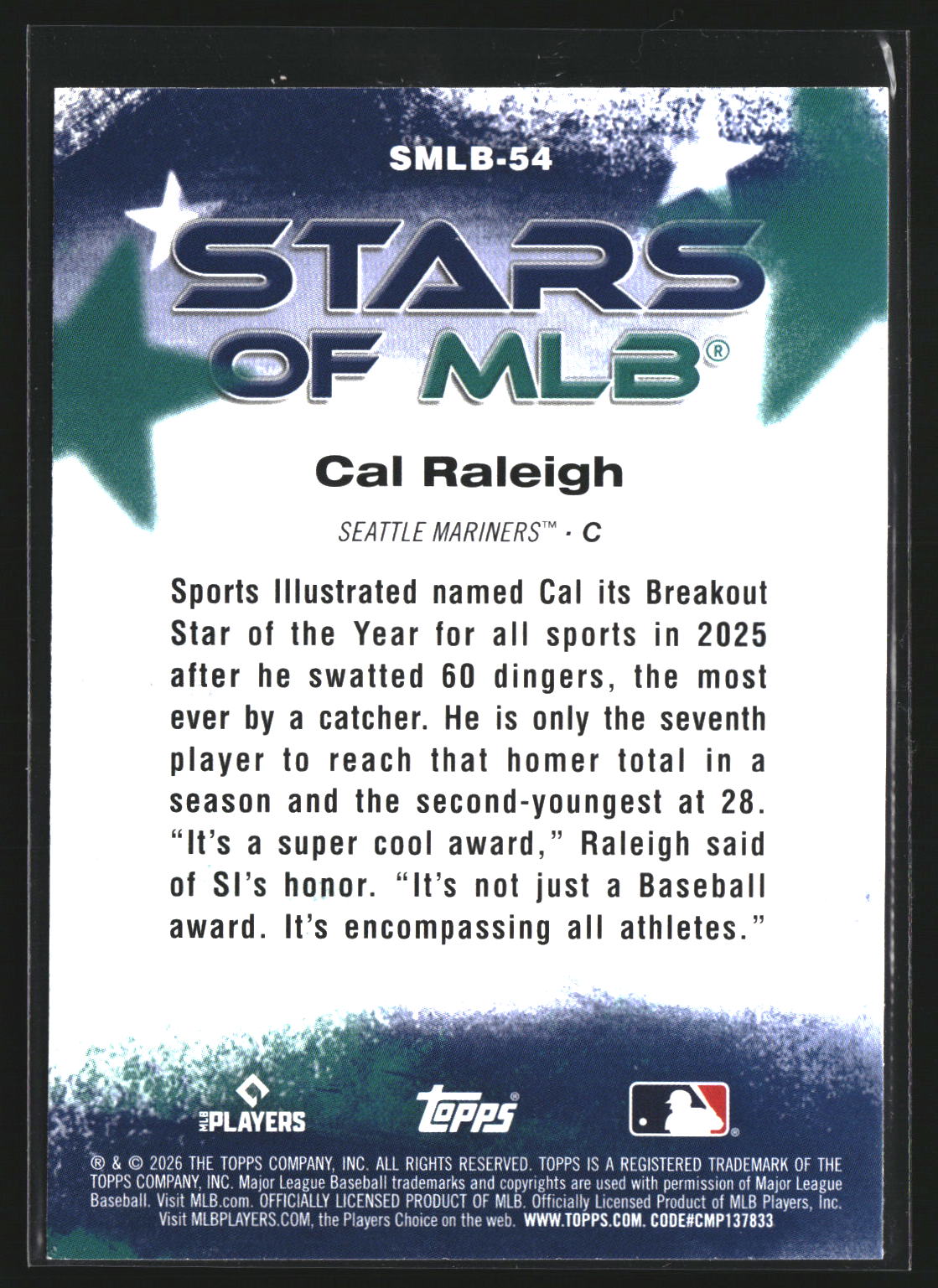 Cal Raleigh 2026 Topps SMLB-54 Stars of MLB Seattle Mariners