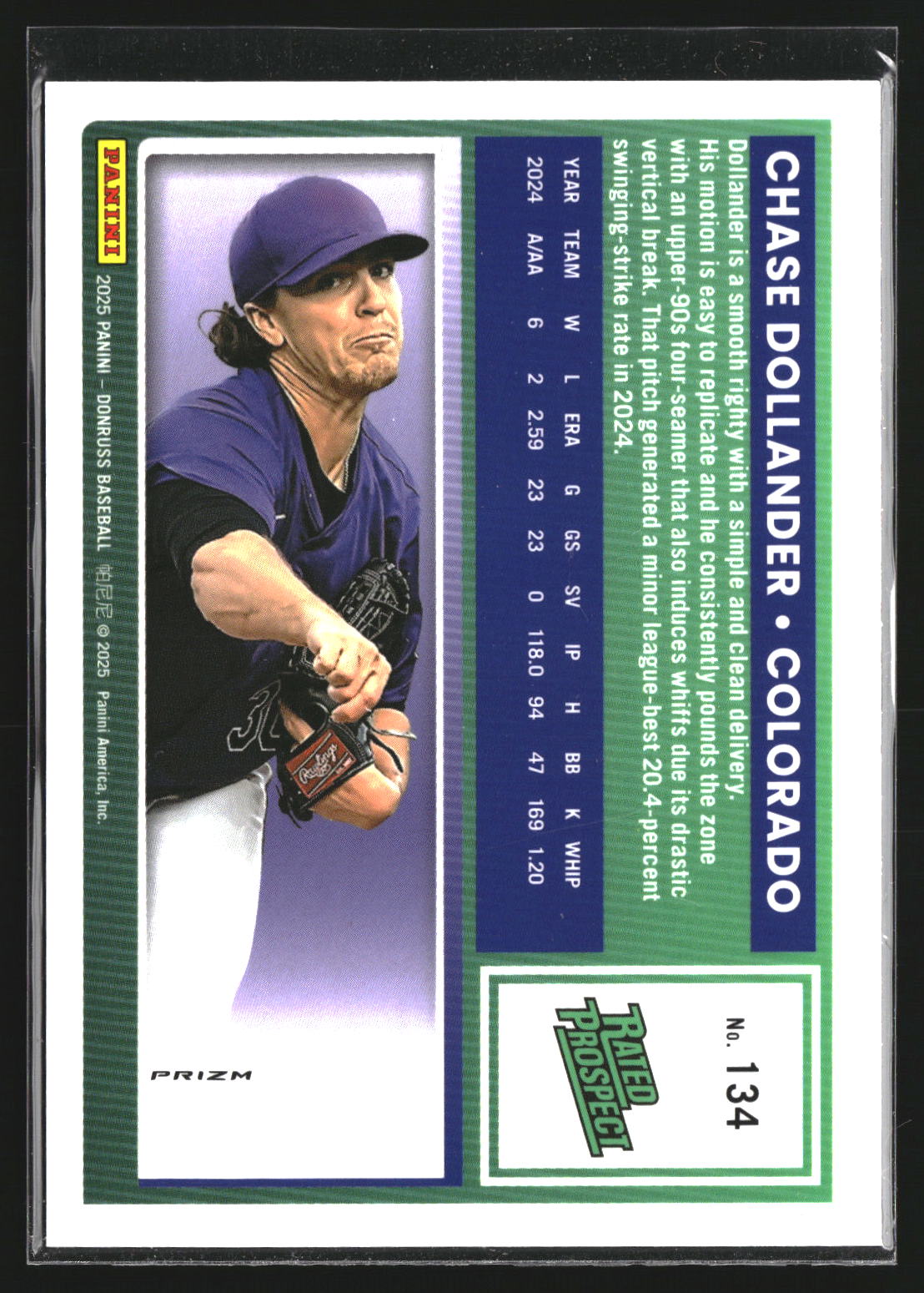 Chase Dollander 2025 Donruss 134 Optic Blue Velocity RC RC Colorado Rockies