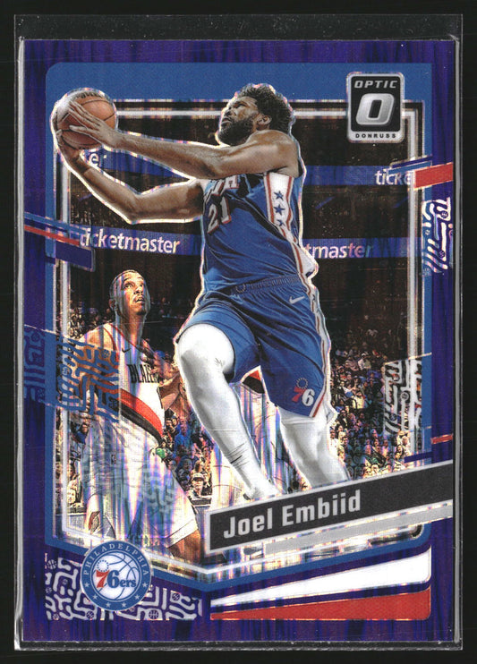 Joel Embiid 2023-24 Donruss Optic 124 Purple Shock Philadelphia 76ers