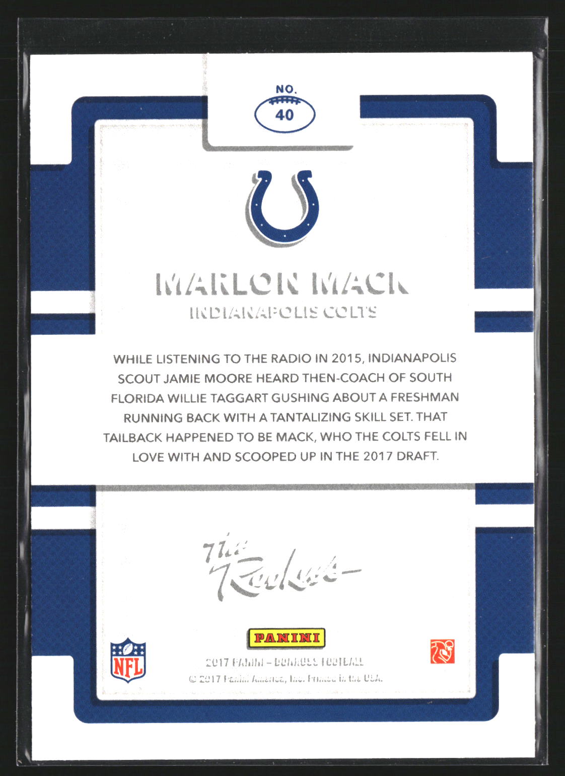 Marlon Mack 2017 Donruss 40 The Rookies Indianapolis Colts