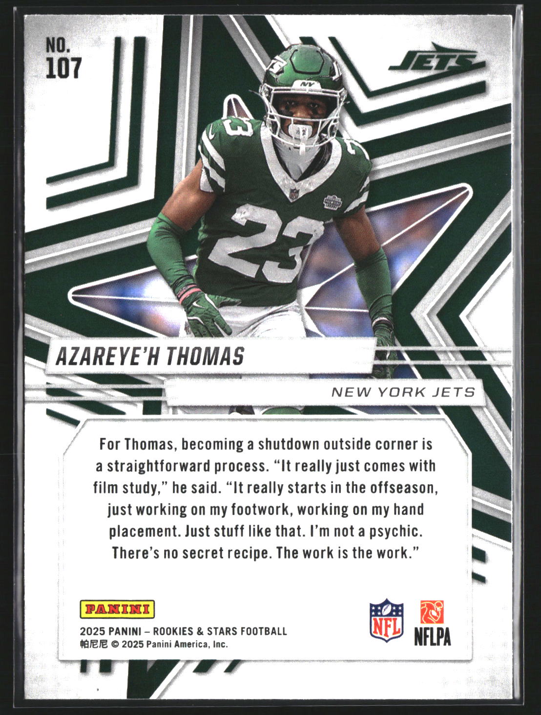Azareye'h Thomas 2025 Panini Rookies & Stars 107 RC RC New York Jets