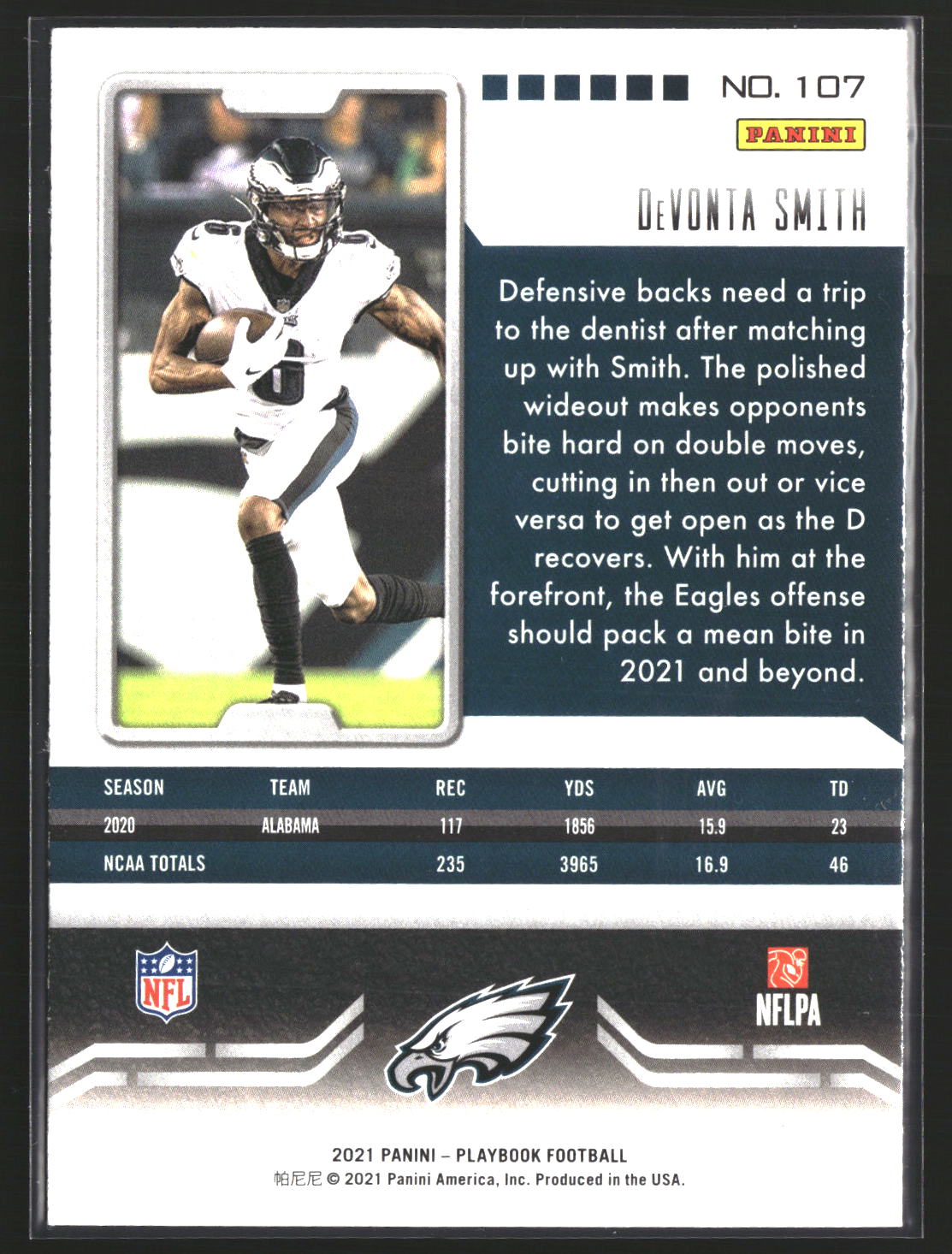 DeVonta Smith 2021 Panini Playbook 107 RC RC Philadelphia Eagles