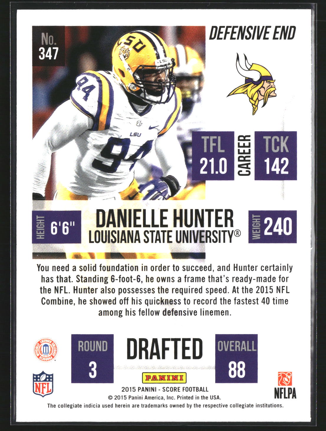 Danielle Hunter 2015 Score 347 RC RC Minnesota Vikings