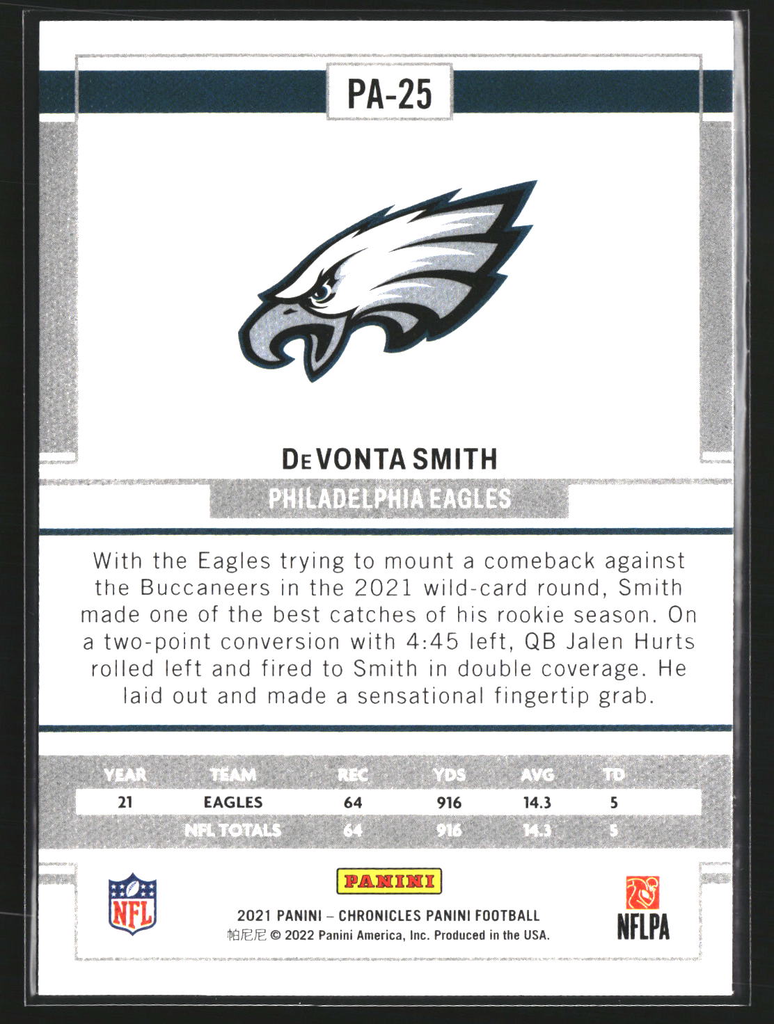 DeVonta Smith 2021 Panini Chronicles PA-25 Panini Philadelphia Eagles