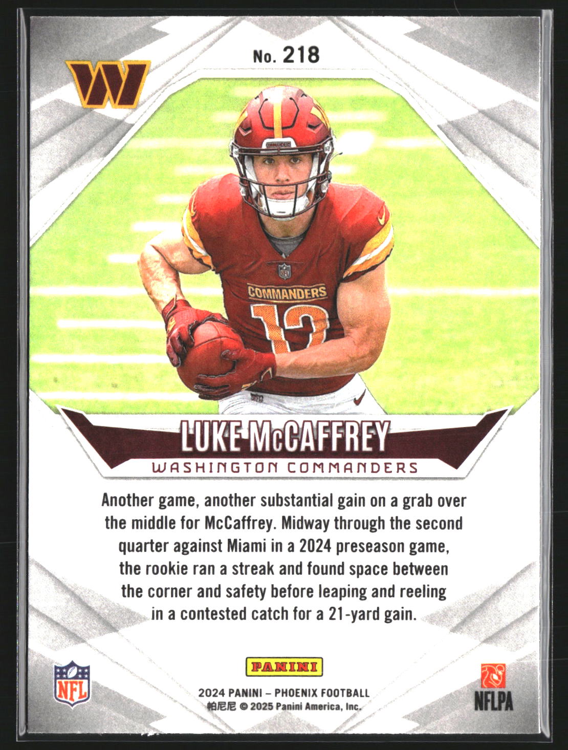 Luke McCaffrey 2024 Panini Phoenix 218 Hyper RC RC Washington Commanders
