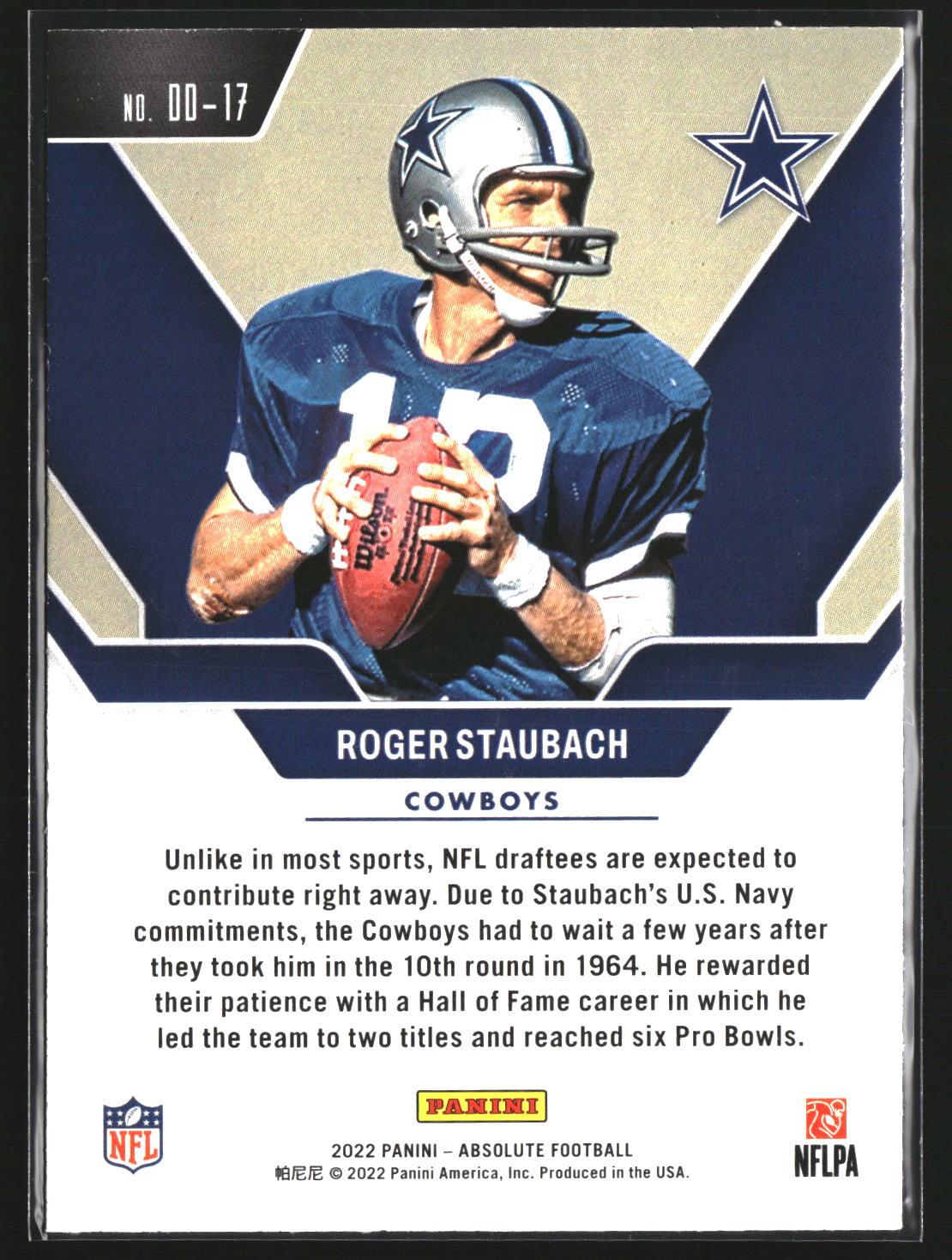 Roger Staubach 2022 Panini Absolute DD-17 Draft Diamonds Dallas Cowboys