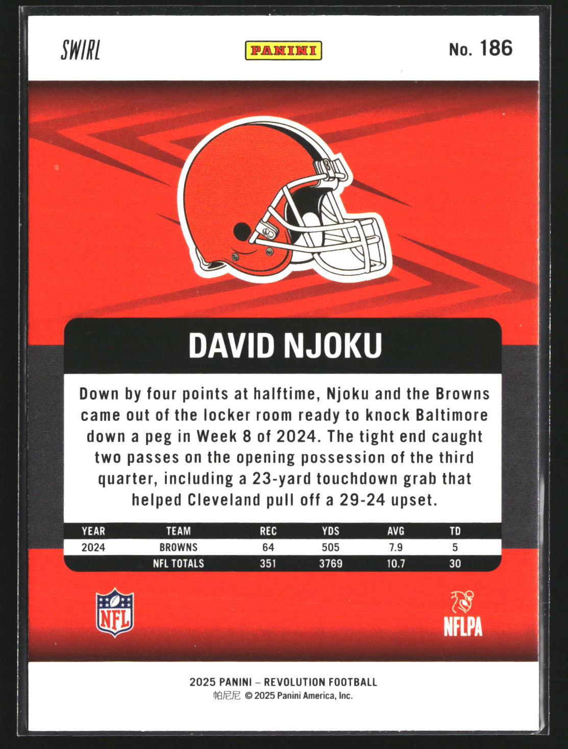 David Njoku 2025 Panini Revolution 186 Cleveland Browns