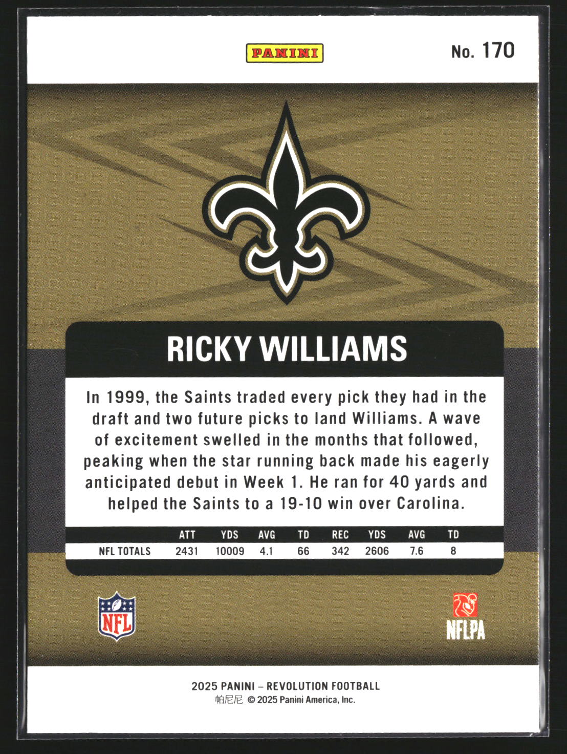 Ricky Williams 2025 Panini Revolution 170 New Orleans Saints