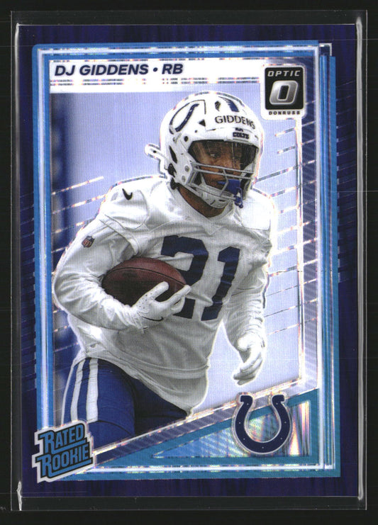 DJ Giddens 2025 Donruss Optic 258 Purple Shock RC RC Indianapolis Colts