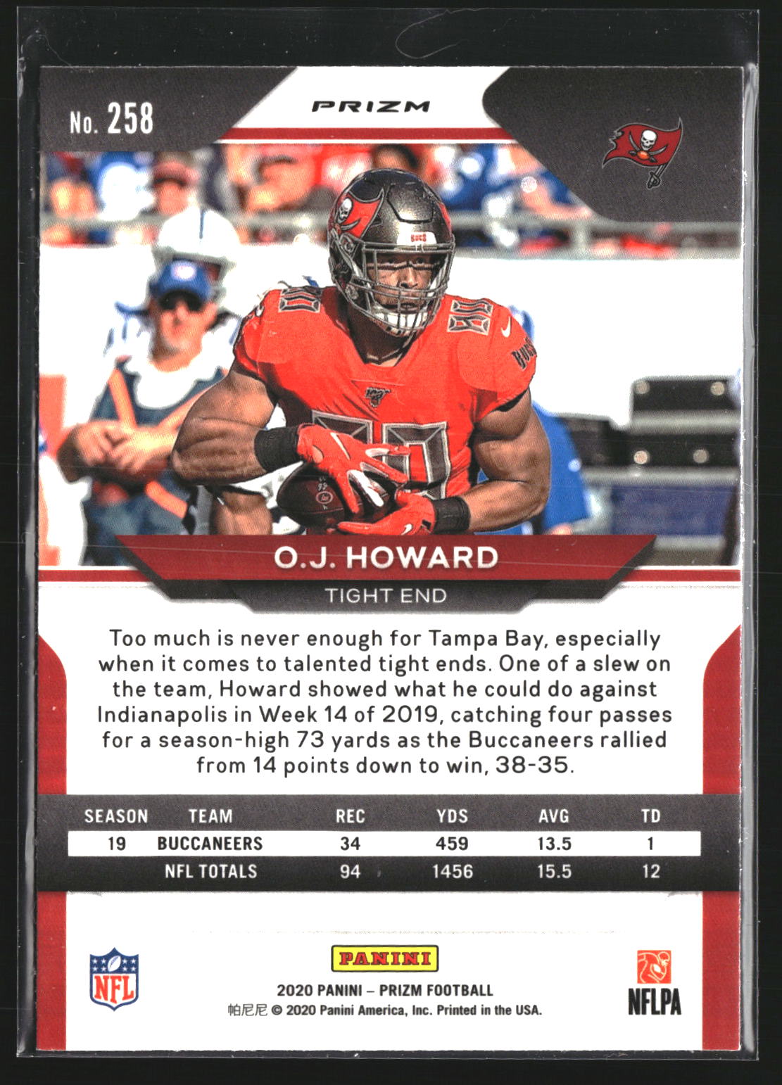 O.J. Howard 2020 Panini Prizm 258 Prizm Red Ice Tampa Bay Buccaneers
