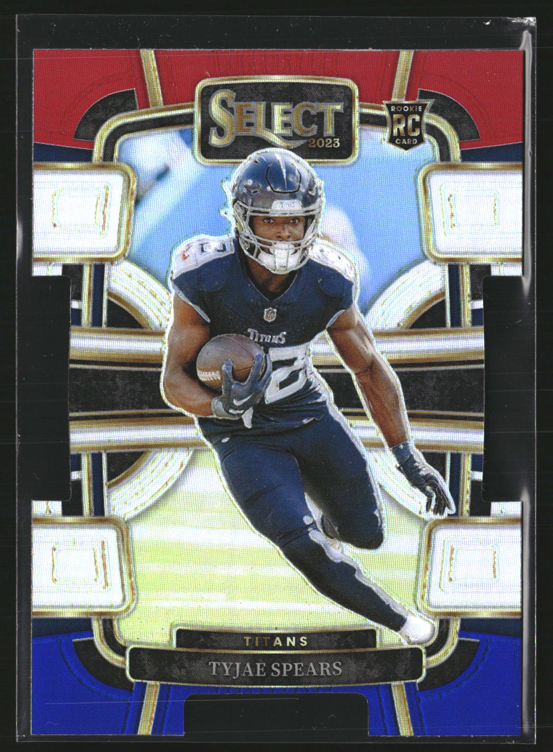 Tyjae Spears 2023 Panini Select 97 Red and Blue Prizms Die Cuts RC Titans